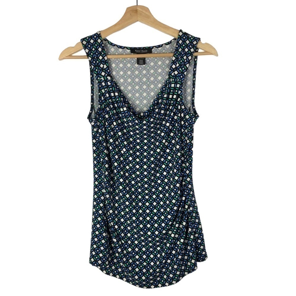 White House Black Market WHBM Printed Drape‎ Neck Shell Sleeveless Blouse S
